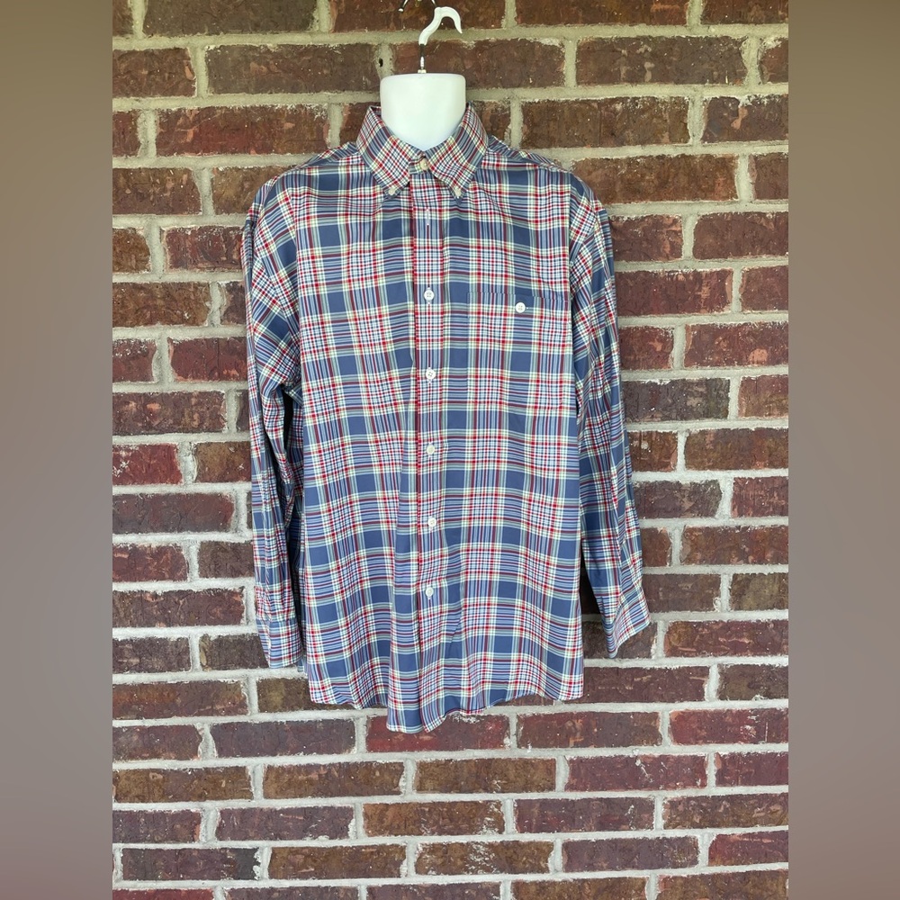 Men’s Orvis Striped Plaid Checked Button Down Long Sleeve Shirt Size Large